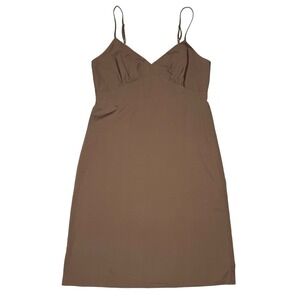 Vintage Y2K 2002 GAP Babydoll Dress Size 14 Large Mocha Crisp Cotton Poplin
